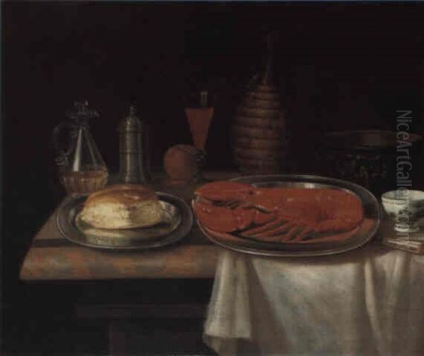 Still Life With A Lobster And Bread On Salvers... - view 1