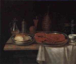 Still Life With A Lobster And Bread On Salvers... by Charles Collins