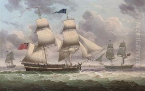 The Brig Concord In Two Positions Off The Coast