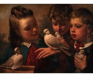 Three Young Children With Doves by Hugh Collins