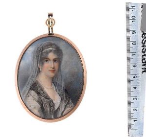 A Lady, Called Signora Lanza, Wearing White Dress, Black Gauze Robe With Lace Collar, Pearl Necklace, Pearl Pendent Earrings by Richard Collins