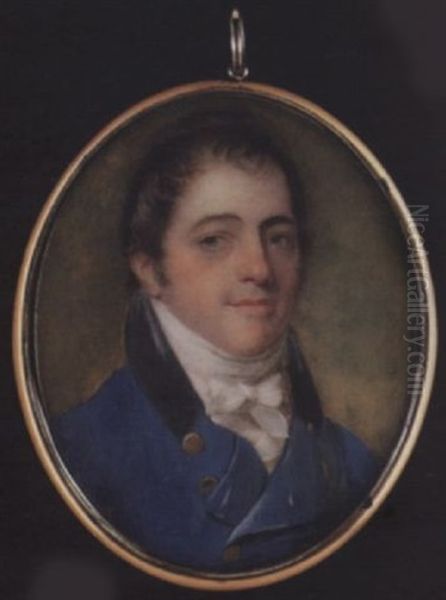 Mr. L.f. Cork Wearing Blue Coat With Black Collar, White Waistcoat And Tied Stock - view 1