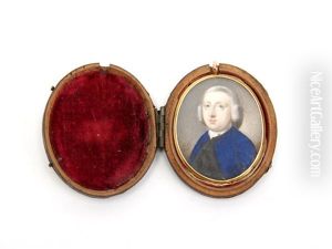 A Portrait Miniature Of Mr Chiseldon, Wearing Blue Coat, Black Waistcoat, White Chemise, Stock And Cravat, Powdered Physical Wig by Samuel Collins