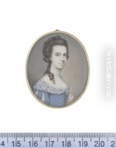 Frances Eyre Nee Foyle, Wearing Blue Dress With Sleeves Slashed To Reveal White And Embroidered Collar, Her Brown Hair Partially Upswept And Falling Over Her Right Shoulder by Samuel Collins