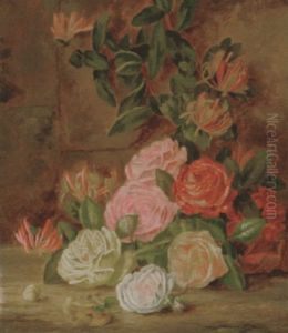 Roses And Honeysuckle On A Wall by Thomas Collins