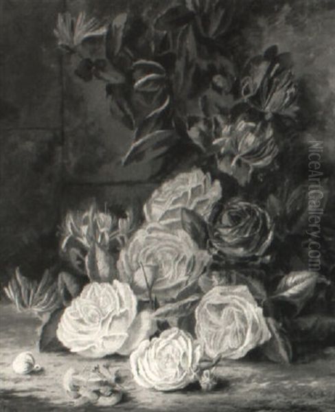 Stilleben Mit Rosen Vor Mauerhintergrund - view 1