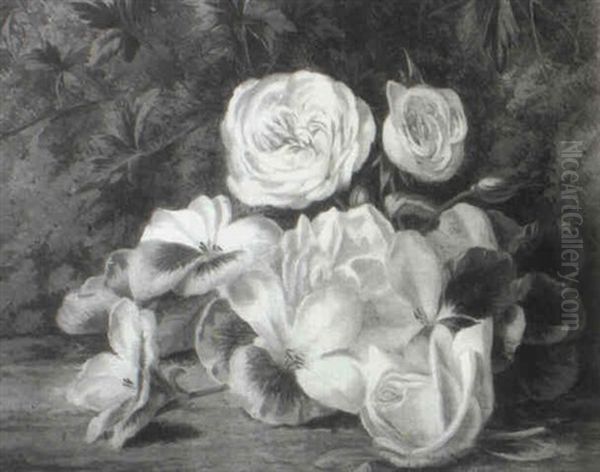 Roses And Other Flowers On A Mossy Bank - view 1
