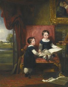 Lord Charles (1813-1894) And Lord Thomas (1813-1882) Pelham Clinton, Twin Sons Of The 4th Duke Of Newcastle-under-lyne, Leafing Through Books In An Interior Lord Charles (1813-1894) And Lord Thomas (1813-1882) Pelham Clinton, Twin Sons Of The 4th Duke Of Newcastle-under-lyne, Leafing Through Books In An Interior