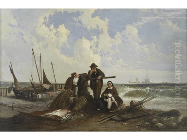 Fisherfolk On The Shore - view 1