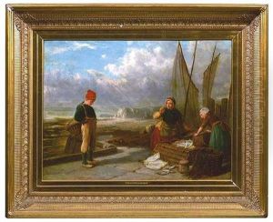 Fischerinnen Entleeren Ihre Korbe Und Ermahnen Dabei Einen Jungen by William Collins