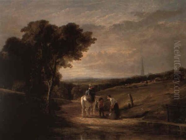 A Scene Near Chichester: Children Collecting Water From A Stream - view 1