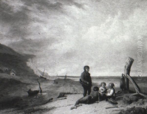 Children On The Isle Of Wright Shore - view 1
