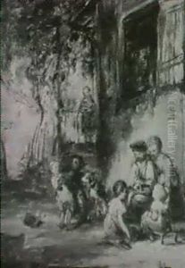 Children Playing By A Cottage by William Collins
