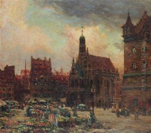 The Market Place And Frauenkirche, Nurnberg, Germany by William Wiehe Collins