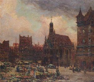 The Market Place And Frauenkirche, Nuremberg, Germany by William Wiehe Collins