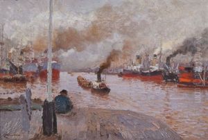 Puerto De La Ciudad De Buenos Aires by Pio Collivadino