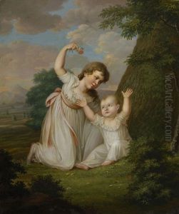 Doppelbildnis Der Schwestern Sophie Charlotte Und Emma Constanze Von Wylich-lottum In Baumlandschaft by J. Fr. W. Ferdinand Collmann