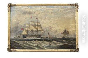 H.m.s. Marlborough And The Red Squadron Off Spithead With Portsmouth And The Royal Yacht Osborne Ii In The Background