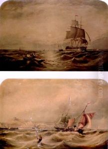 A Three Master And Other Shipping At Dusk