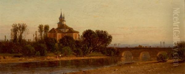 European River View With Bridge And Church - view 1