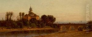 European River View With Bridge And Church by Samuel Colman