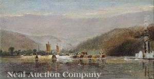 Steamboats And Barges On The Hudson River by Samuel Colman