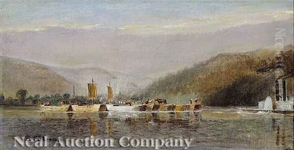 Steamboat And Barges On The River - view 1