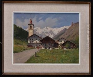 Paese Montano Con Campanile by Giovanni Colmo