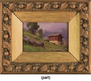 Paysage De Montagne Avec Une Ferme (+ Paysage De Montagne Avec Un Personnage Au Premier Plan; Pair) by Giovanni Colmo