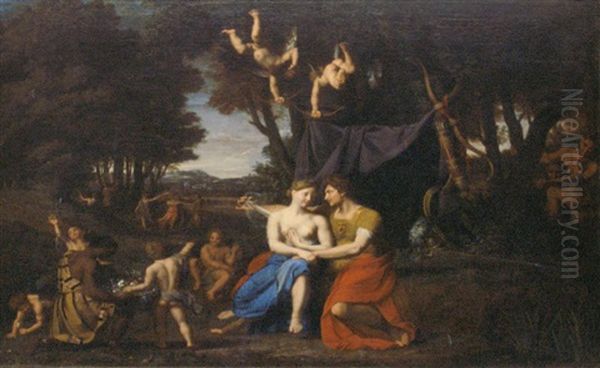 Mars Et Venus Dans Un Paysage Classique Entoures D'amours - view 1