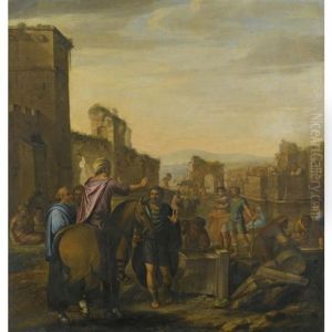 A Classical Landscape With Architechts Giving Instructions To Masons by Nicolas Colombel