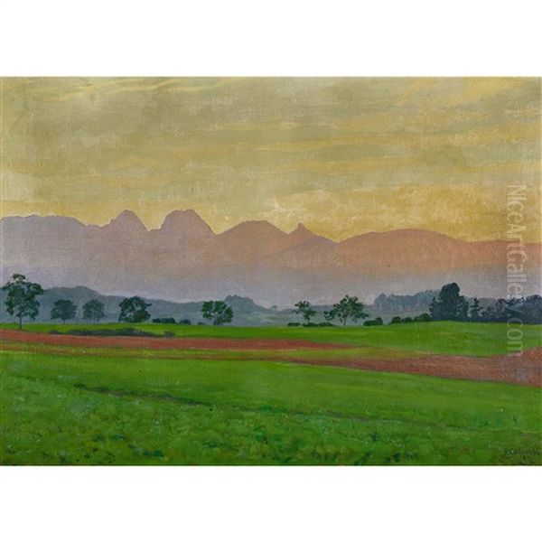 Feldlandschaft Mit Gantrisch In Der Abendsonne - view 1