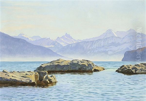 Thunersee Bei Spiez, Mit Schreckhorn, Eiger Und Monch - view 1
