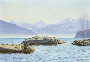 Thunersee Bei Spiez, Mit Schreckhorn, Eiger Und Monch