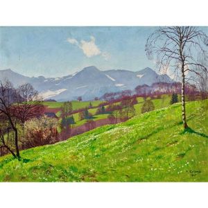 Fruhlingslandschaft Mit Blick Auf Die Berner Alpen by Plinio Colombi