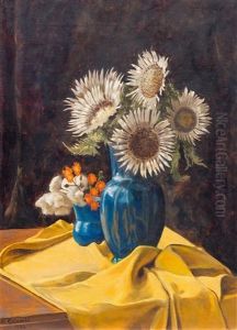 Still Life With Carline Thistles On A Yellow Fabric