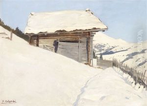Winterlandschaft Mit Heuschober by Plinio Colombi