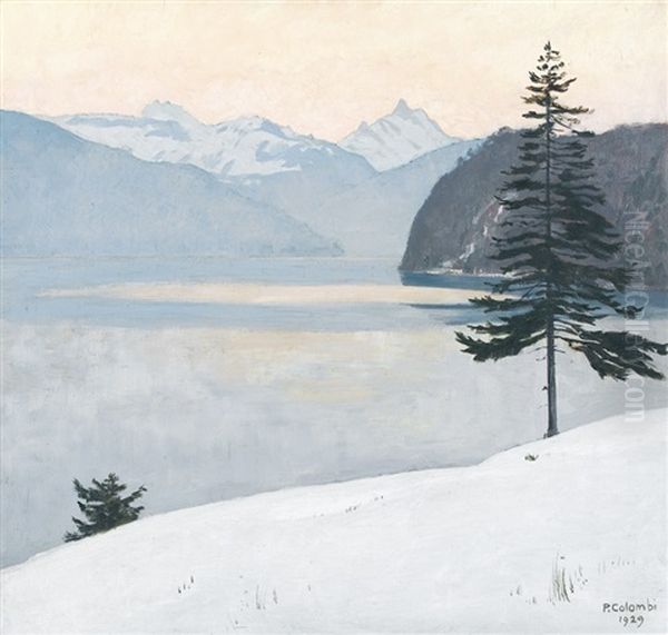 Winterliche Thunerseelandschaft Mit Dem Schreckhorn - view 1