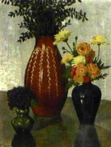 Drei Keramikvasen Mit Bouquets