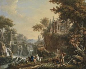 Eine Landschaft Mit Antiken Ruinen Und Einem Wasserfall by Giovanni Battista Innocenzo Colombo