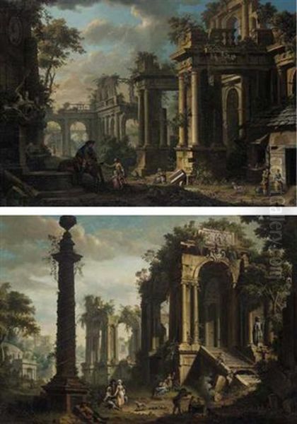 An Architectural Capriccio With Figures By A Fountain - view 1