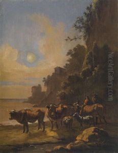 Hirten An Einer Furt (+ Die Flucht Nach Agypten; Pair) by Adam de Colonia