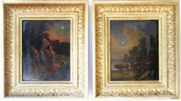 The Flight Into Egypt (+ Drovers Watering Their Animals In A Moonlit Landscape; Pair) - view 1