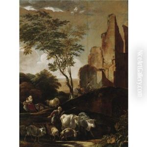 Peasants Driving Cattle by Adam de Colonia