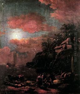 Vue D'un Bord De Riviere Au Clair De Lune by Adam de Colonia