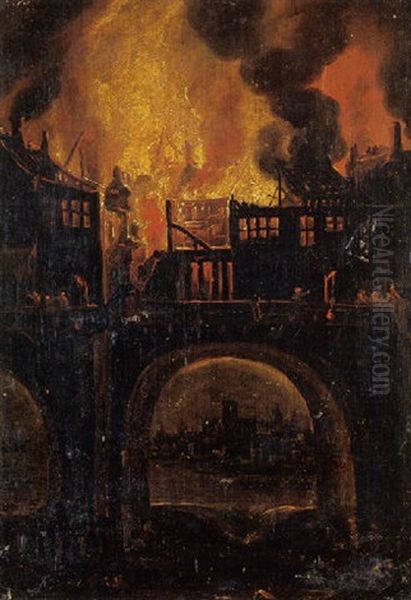 Scene D'incendie Sur Un Pont Probablement L'incendie Du Pont Au Change - view 1