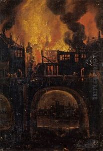 Scene D'incendie Sur Un Pont Probablement L'incendie Du Pont Au Change by Adam de Colonia