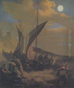 Nachtlicher Meeresstrand Mit Fischern by Adam de Colonia