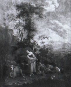 Hugellandschaft Mit Blick Auf Ein Schneebedecktes Gebirge by Adam de Colonia