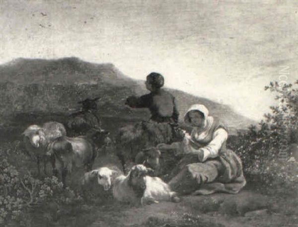 Peasants With Sheep And Goats Resting In A Landscape - view 1